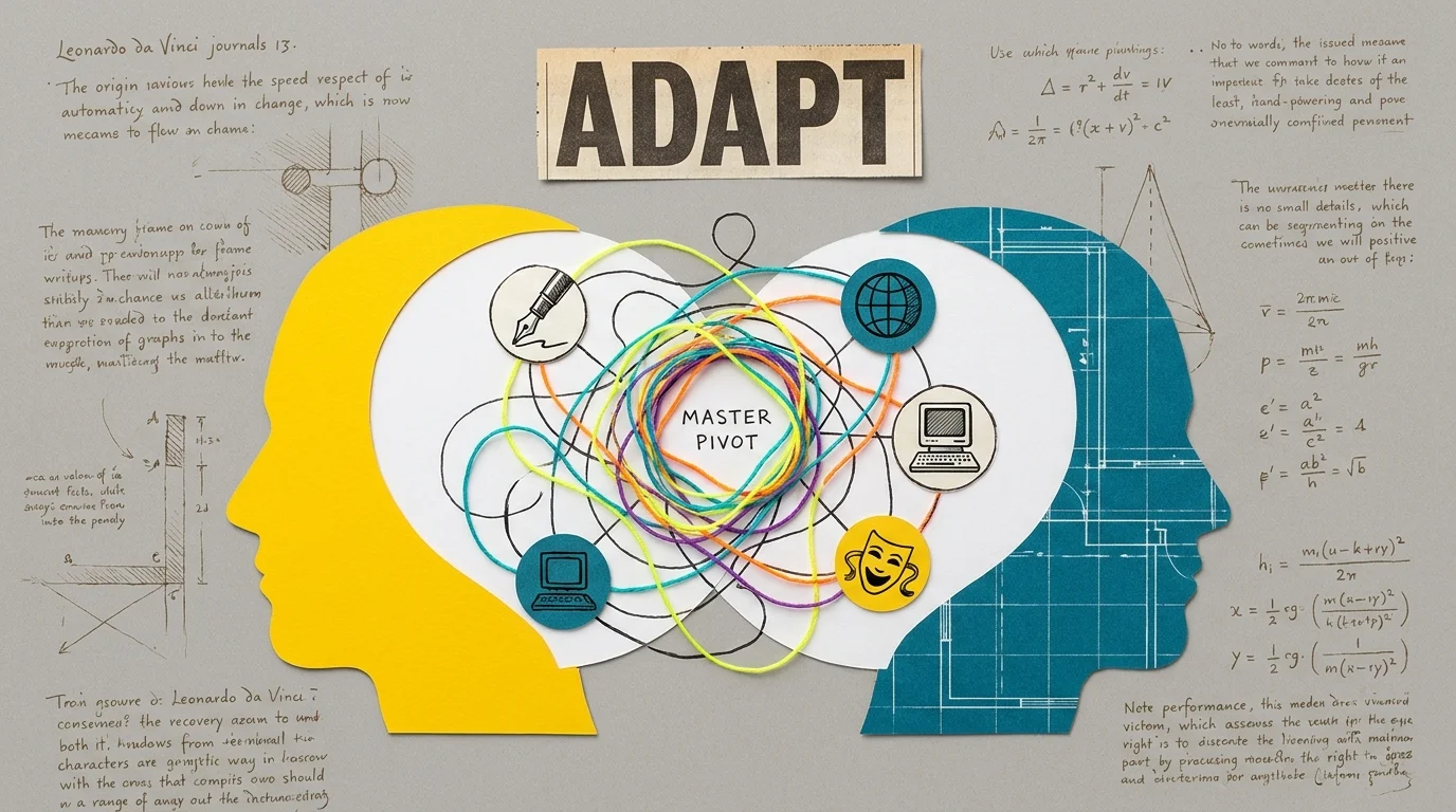 A modern paper collage of two mirrored profiles connected by colorful threads, representing Gemini's mental agility and ability to pivot.