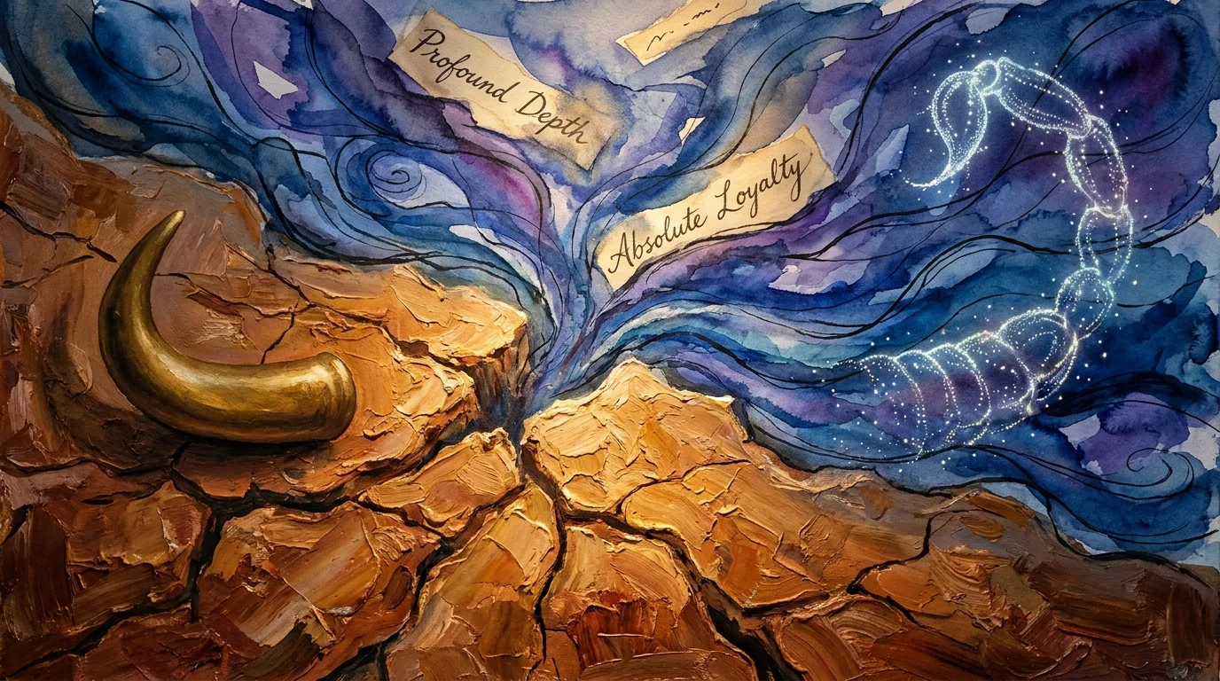 An artistic piece showing solid, cracked earth transitioning into a deep, swirling indigo ocean with handwritten notes.