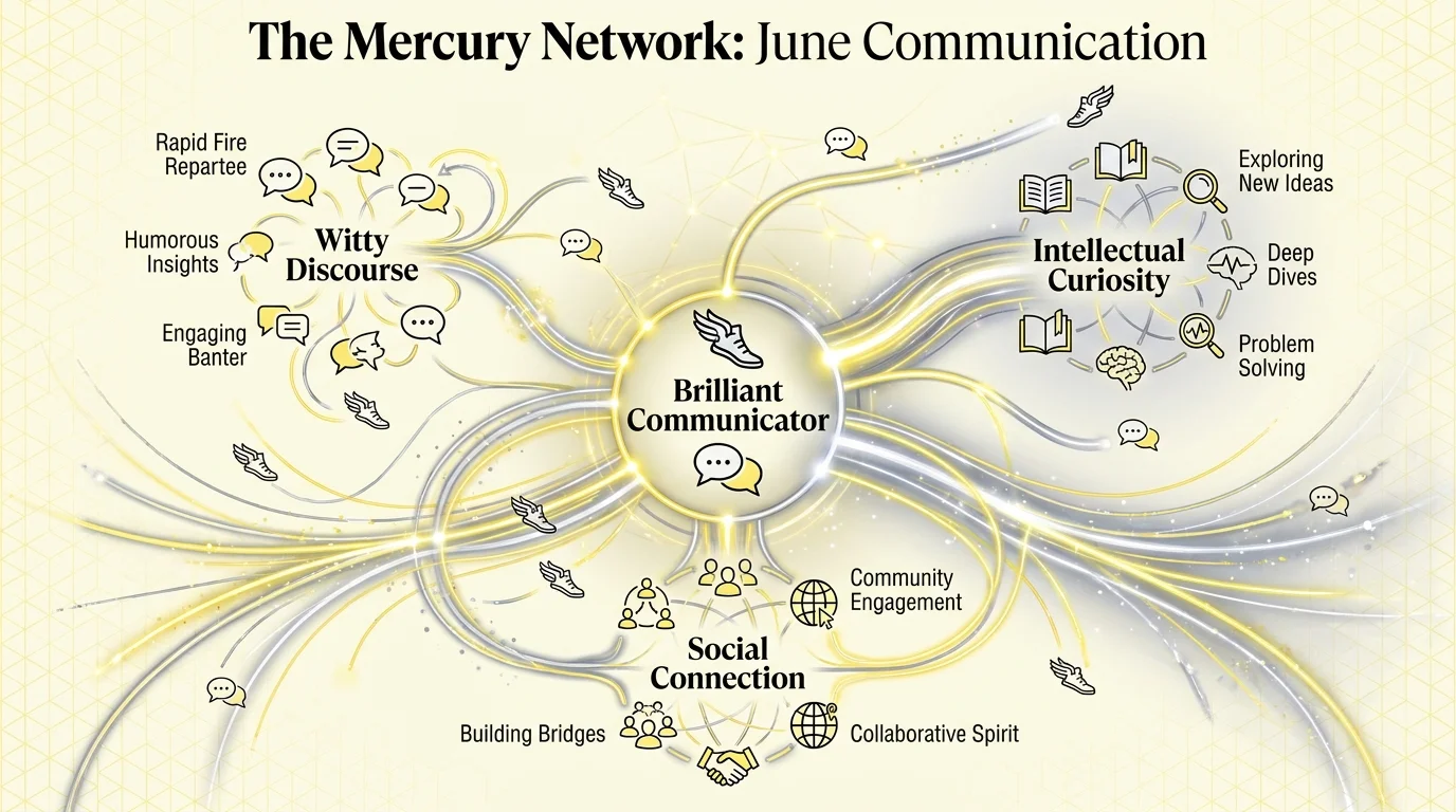An infographic network diagram showing the flow of communication and ideas radiating from a central point.